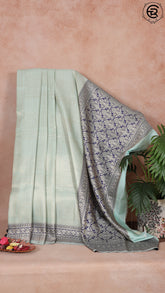 Tea Green and Blue Zari Handloom Banarasi Silk Saree